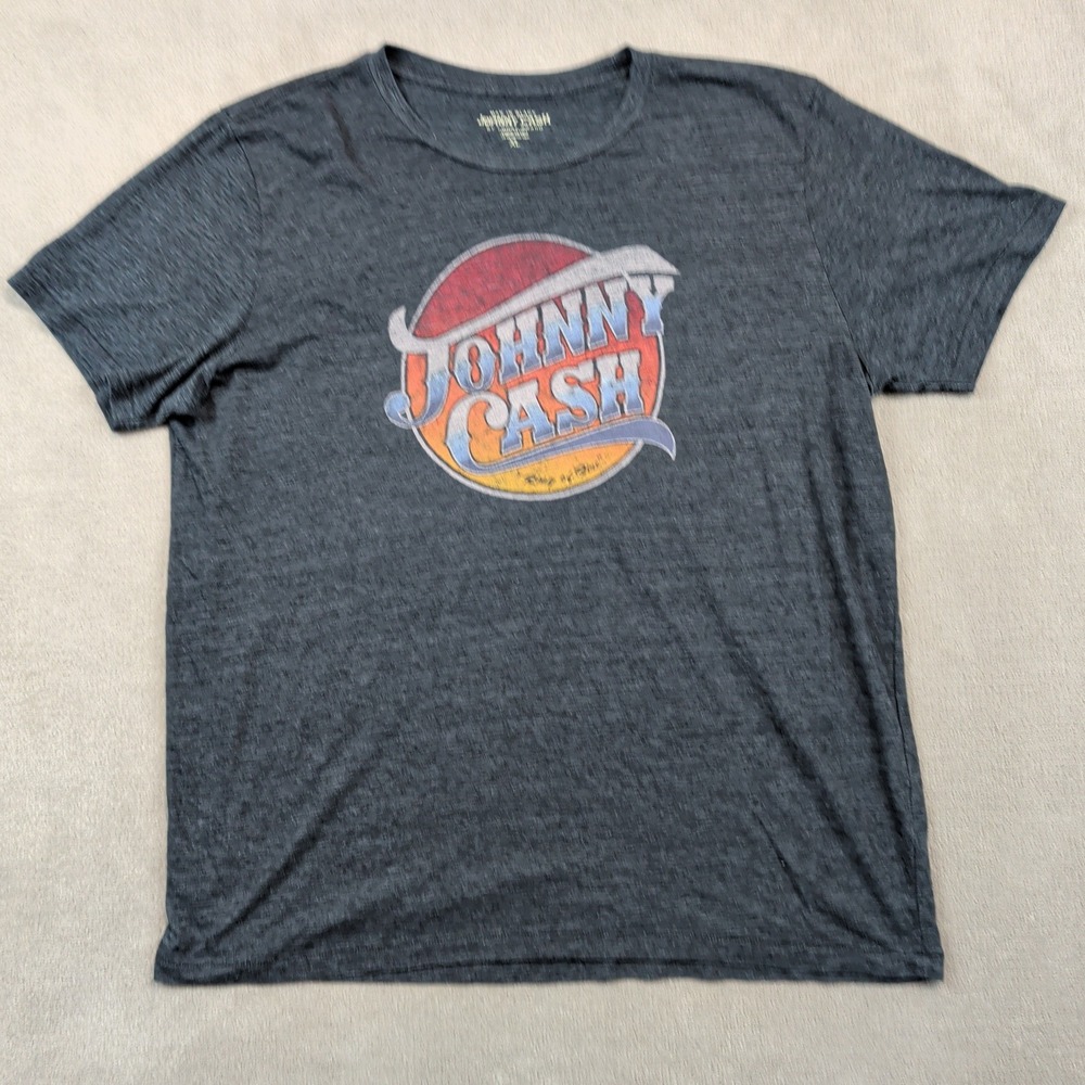 Lucky Brand Johnny Cash XL T-Shirt Ring of Fire Graphic Tee Gray Made in USA